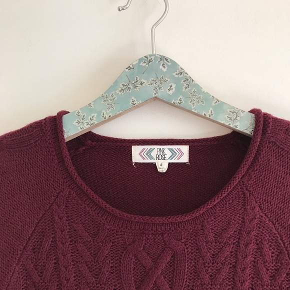 Pink Rose | Maroon Cable Knit Sweater Dress - Picture 2 of 6